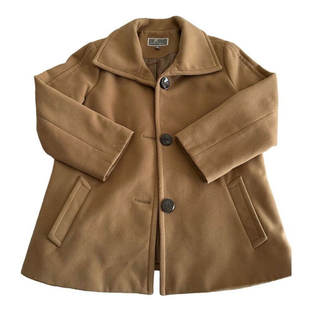 JM Collection Women's Tan Petite Suede Button-Front Lined Peacoat Size PL